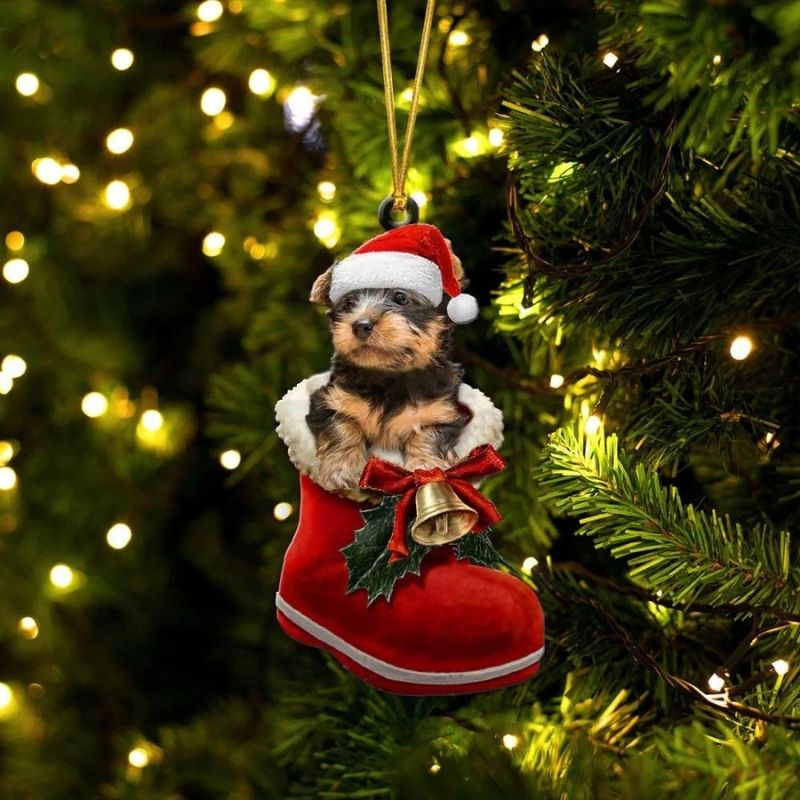 Silky Terrier In Santa Boot Christmas Hanging Ornament