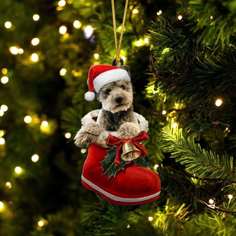 Pumi Dog In Santa Boot Christmas Hanging Ornament