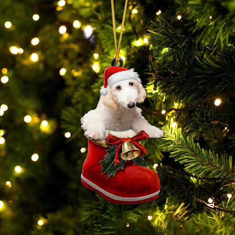 Fox Terrier In Santa Boot Christmas Hanging Ornament