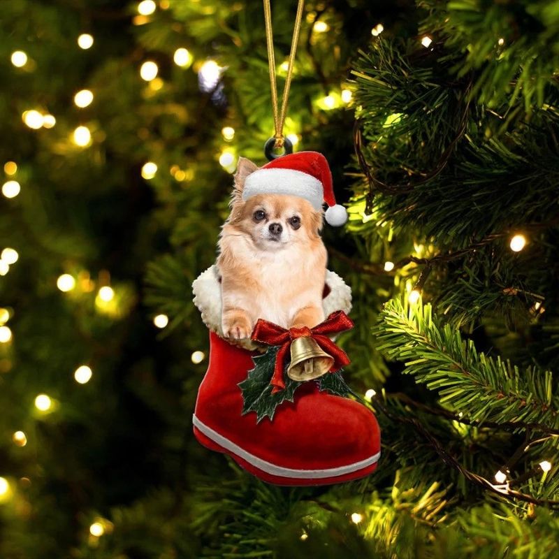 Chihuahua Red In Santa Boot Christmas Hanging Ornament