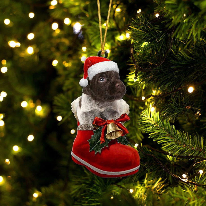 Wirehaired Pointing Griffon In Santa Boot Christmas Hanging