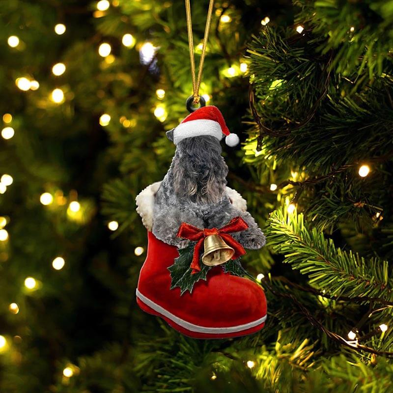 Kerry Blue Terriers In Santa Boot Christmas Hanging