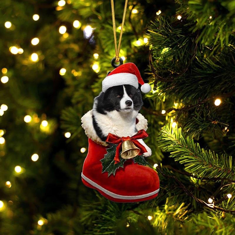 Karelian Bear Dog In Santa Boot Christmas Hanging