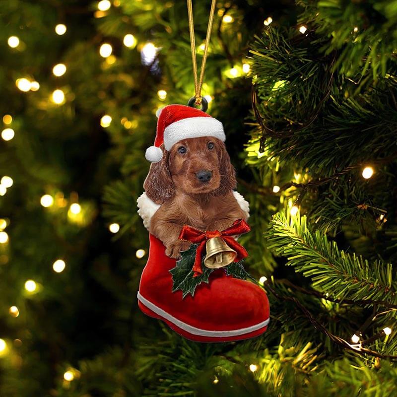 Irish Setter In Santa Boot Christmas Hanging Ornament