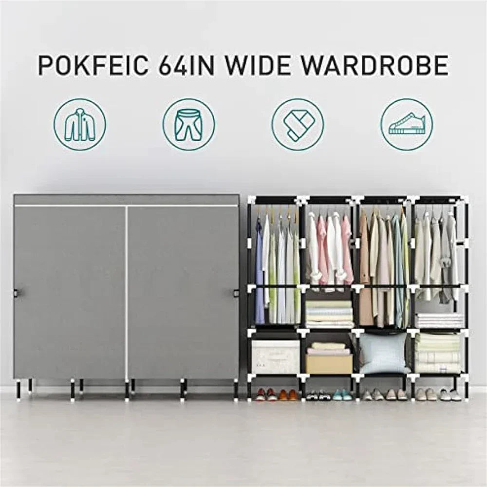LEEGOHOME Closet Wardrobe 64in 163x42x170cm Wardrobe Steel Fabric