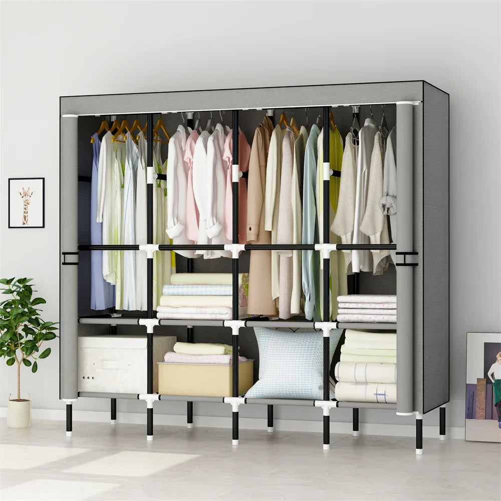 LEEGOHOME Closet Wardrobe 64in 163x42x170cm Wardrobe Steel Fabric