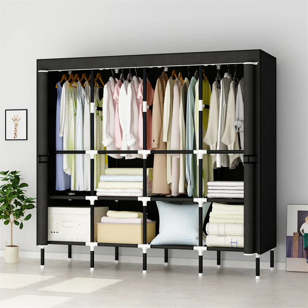 LEEGOHOME Closet Wardrobe 64in 163x42x170cm Wardrobe Steel Fabric