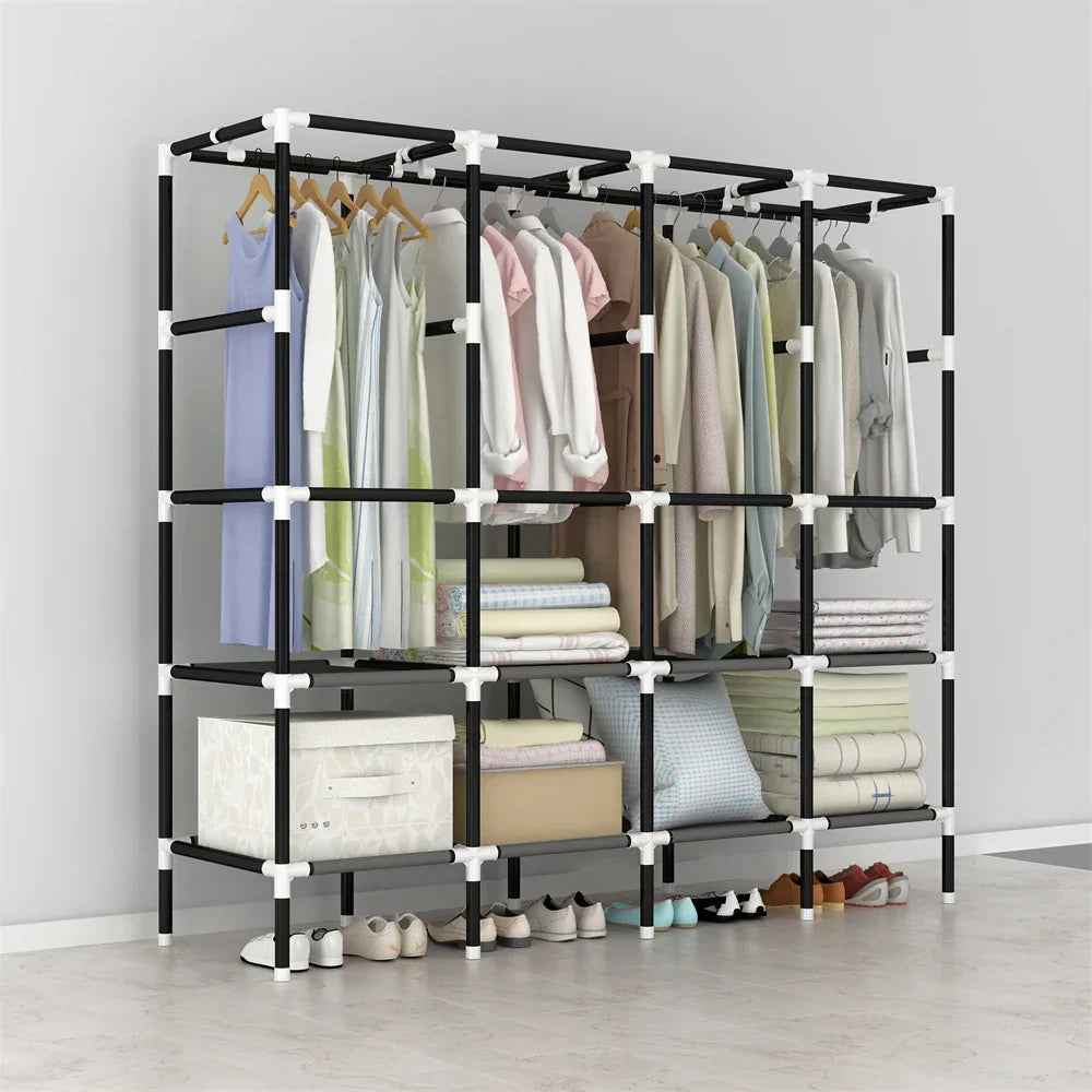 LEEGOHOME Closet Wardrobe 64in 163x42x170cm Wardrobe Steel Fabric