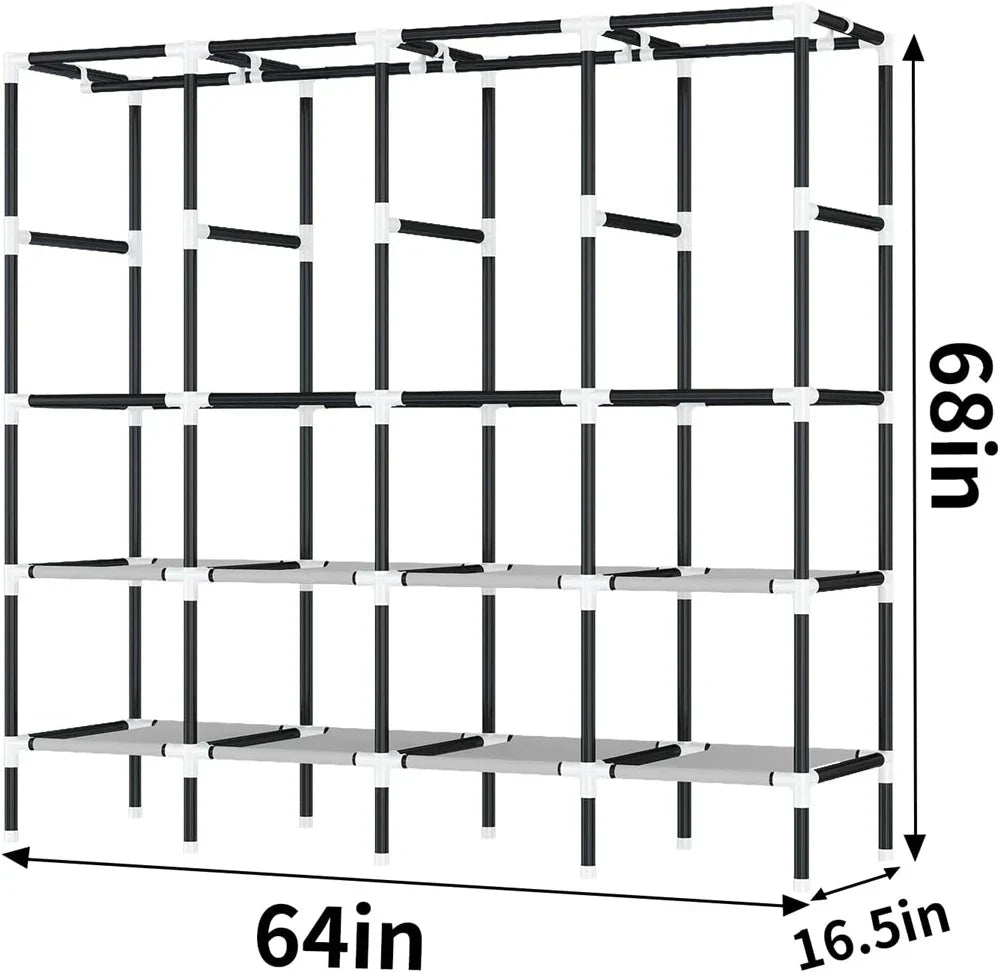LEEGOHOME Closet Wardrobe 64in 163x42x170cm Wardrobe Steel Fabric