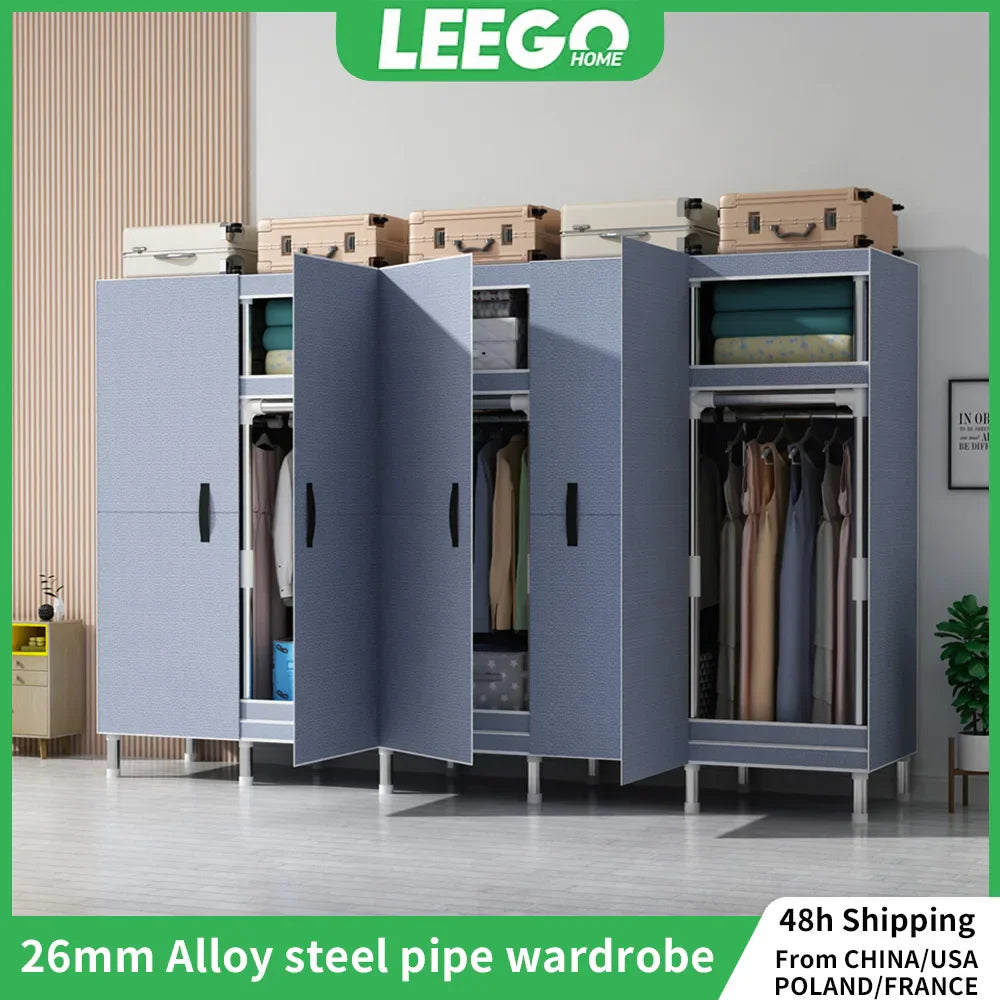 LEEGOHOME Wardrobes Large Capacity Wardrobe Bedroom Furniture 85/125/166/207x45x170cm