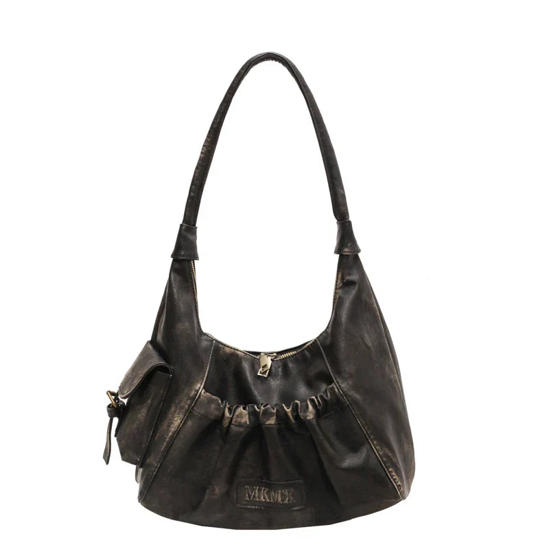 LEFTSIDE Retro Leather Shoulder Bags for Women 2023 Winter Vintage Underarm Bag Handbags and Purses Latest Fashion Hand Bag