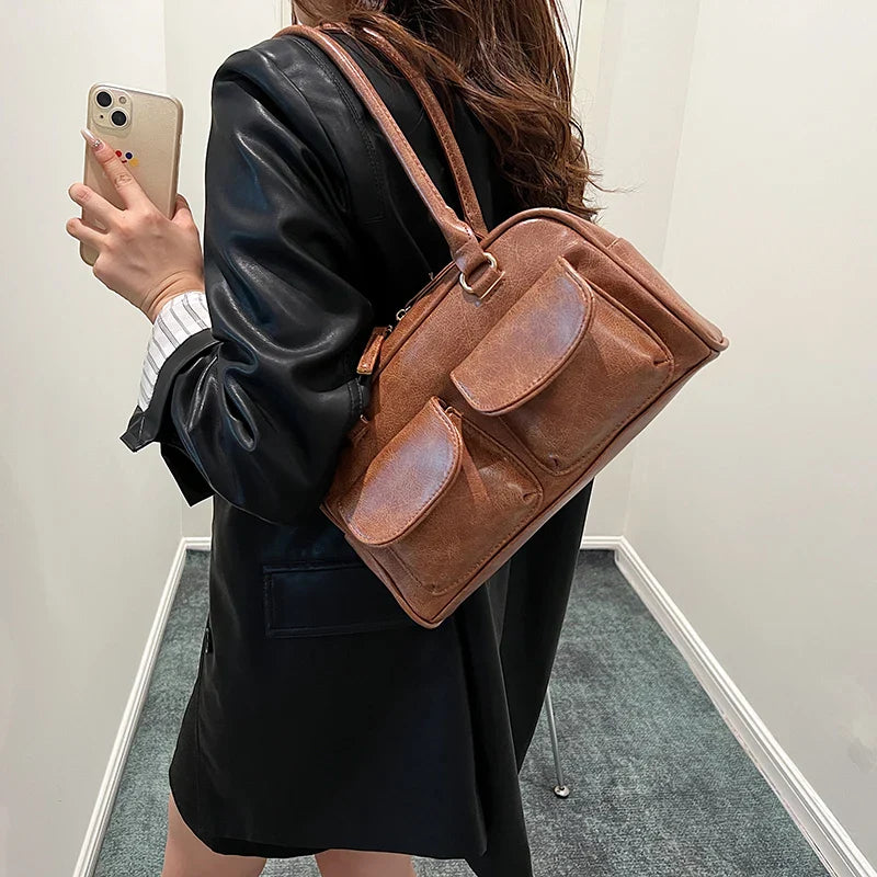 LEFTSIDE Small Double Pockets Shoulder Bags for Women 2023 New Fashion Trend Designer Underarm Bag Female Handbags and Purses