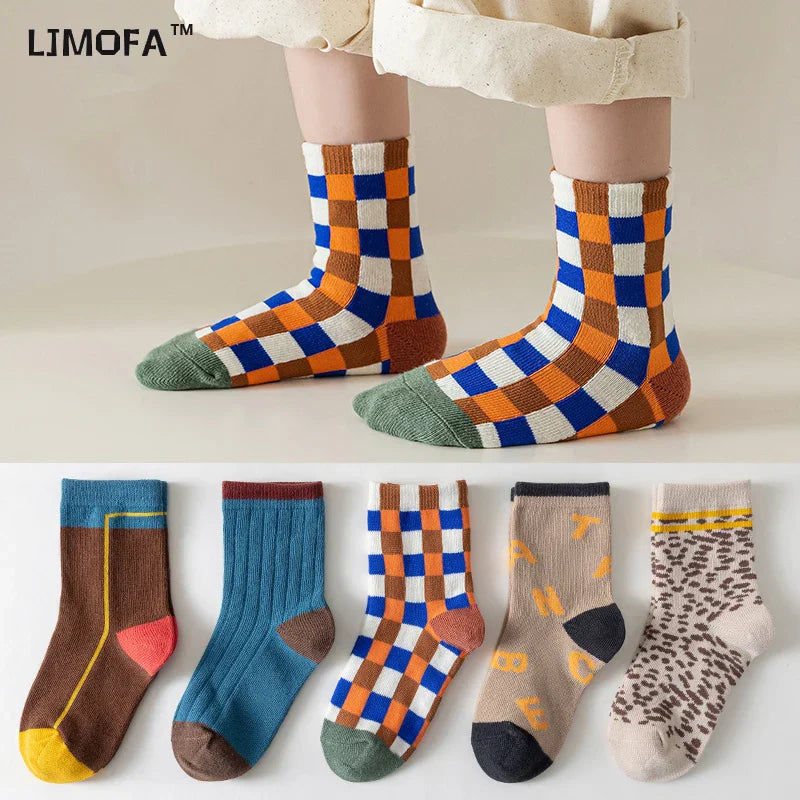 LJMOFA 5 Pairs Children Socks for Girls Boy