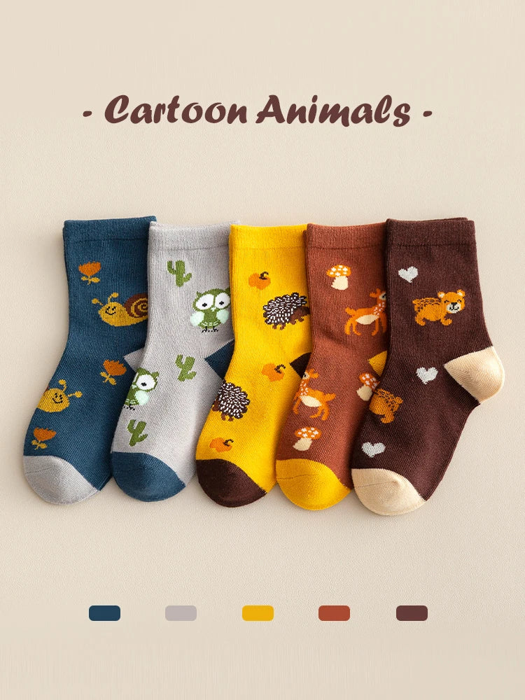 LJMOFA 5 Pairs Cotton Kids Socks Dinosaur Cartoon