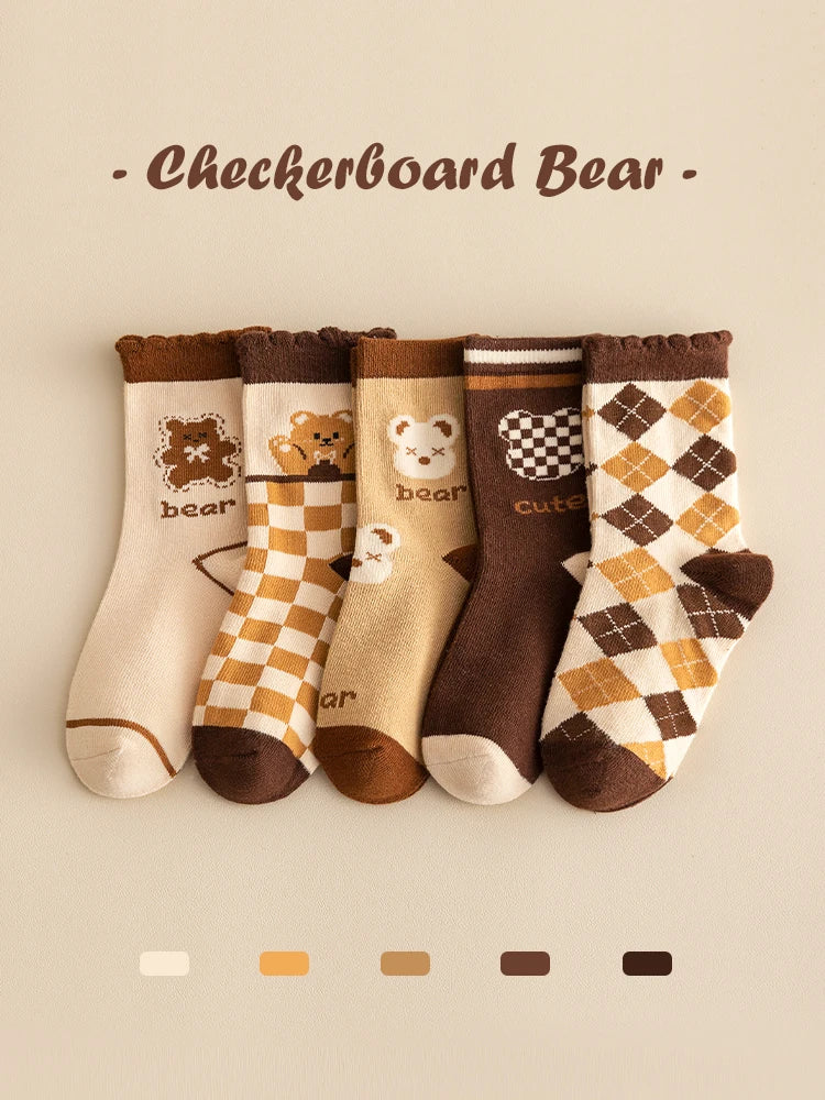 LJMOFA 5 Pairs Cotton Kids Socks Dinosaur Cartoon