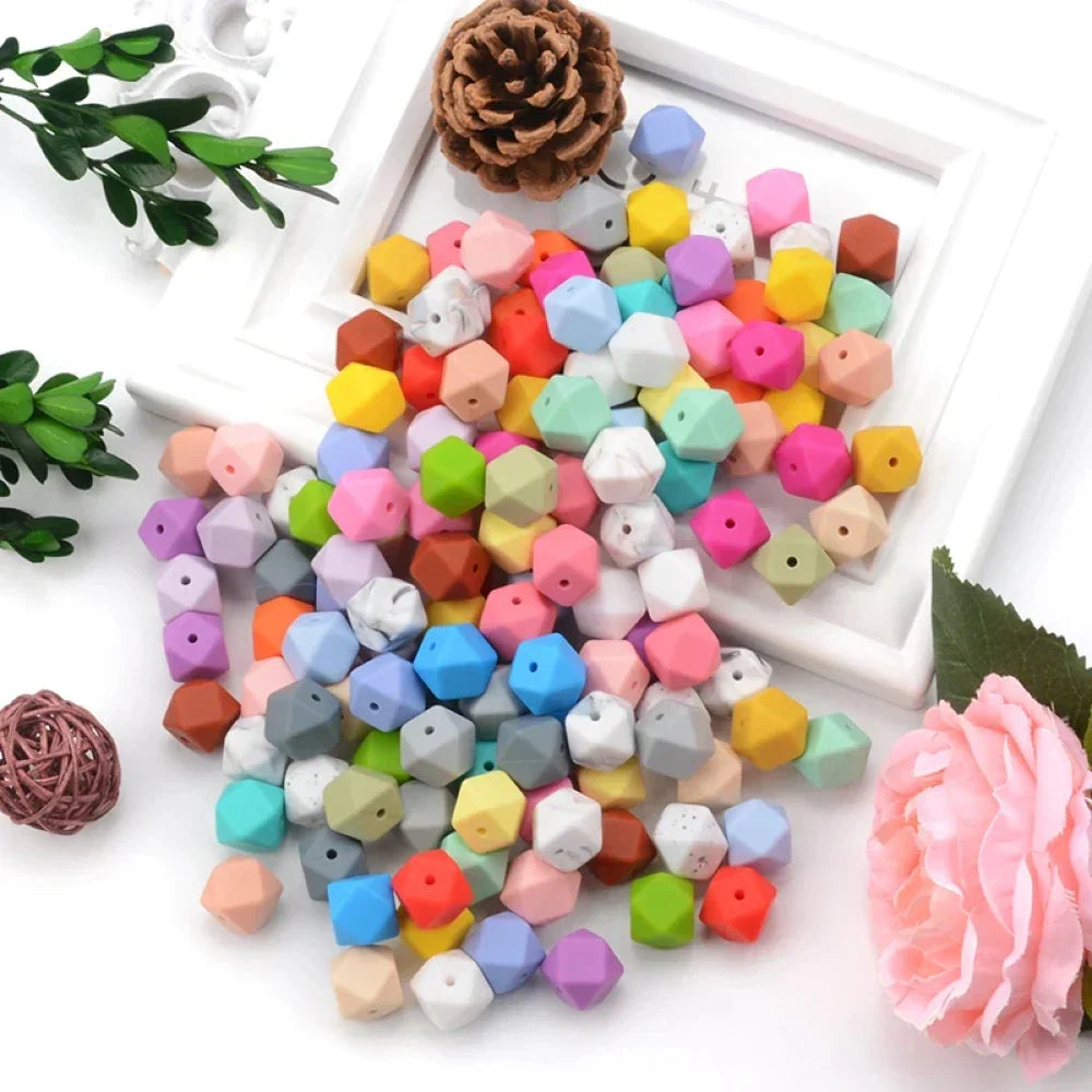 LOFCA 30pcs Silicone Beads Mini Hexagon 14mm Baby