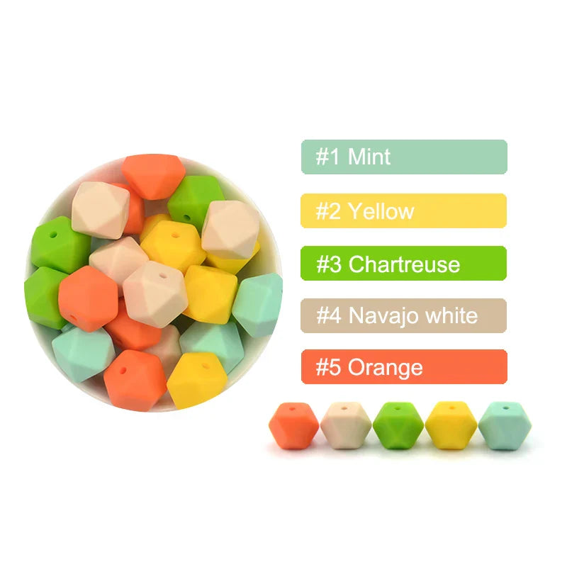 LOFCA 30pcs Silicone Beads Mini Hexagon 14mm Baby