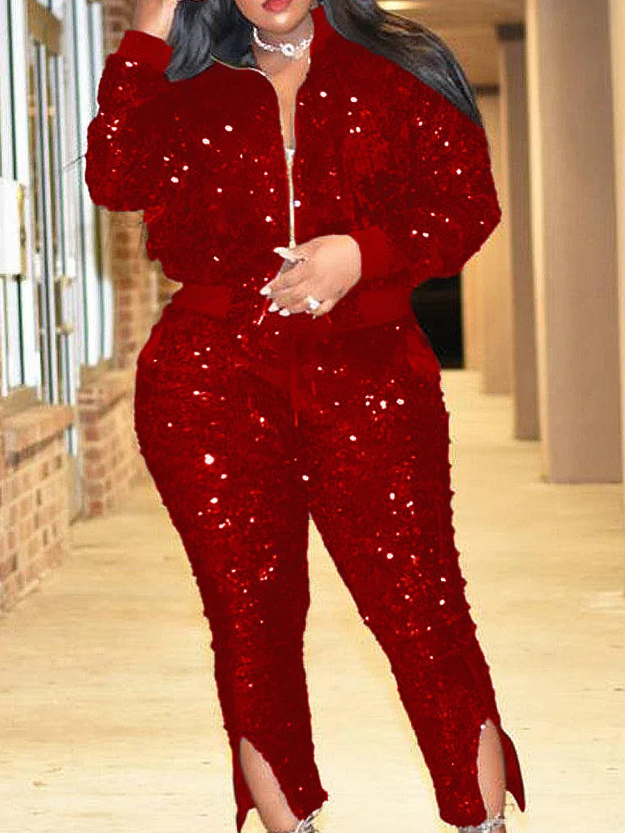 LW Plus Size Two Pieces Sets Velvet Sequined