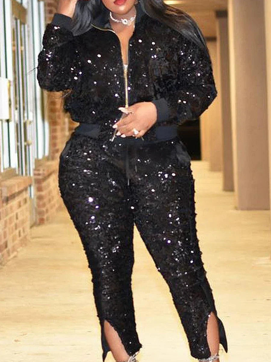 LW Plus Size Two Pieces Sets Velvet Sequined