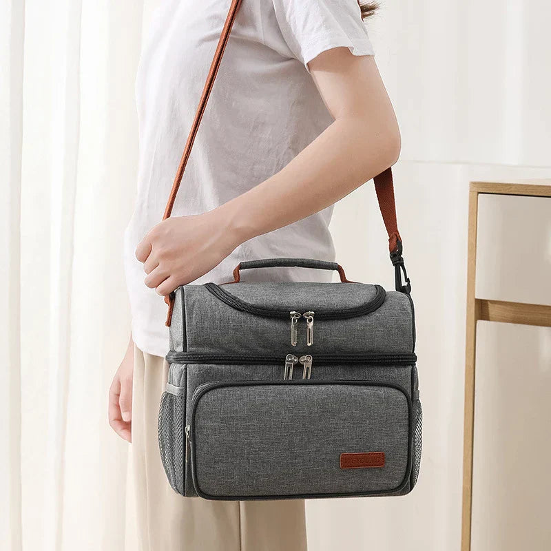 Large Capacity Double Layer Insulation Bento Lunch Bag Portable Picnic Cooler Ice Pack Waterproof Food Thermal Lunchbox Bags
