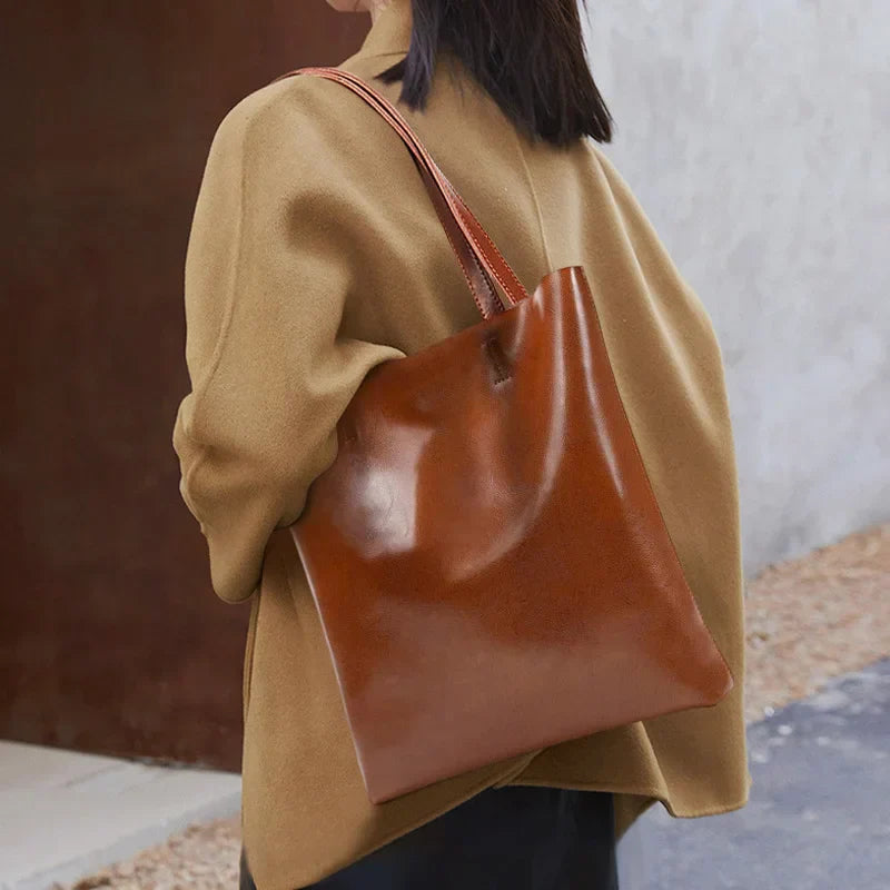 Large Capacity Female Split Leather Tote Bags Oil Wax Cowhide Lady Shopping Handbag Women Classic Solid Color Shoulder Bag New
