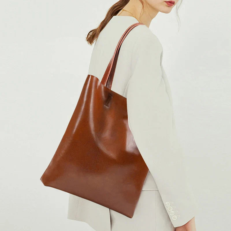 Large Capacity Female Split Leather Tote Bags Oil Wax Cowhide Lady Shopping Handbag Women Classic Solid Color Shoulder Bag New