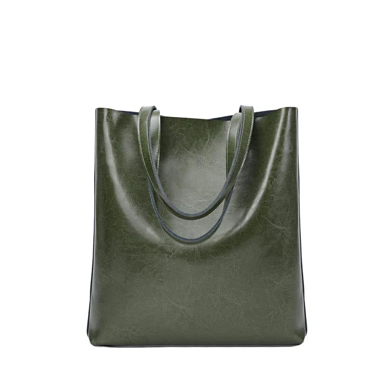 Large Capacity Female Split Leather Tote Bags Oil Wax Cowhide Lady Shopping Handbag Women Classic Solid Color Shoulder Bag New