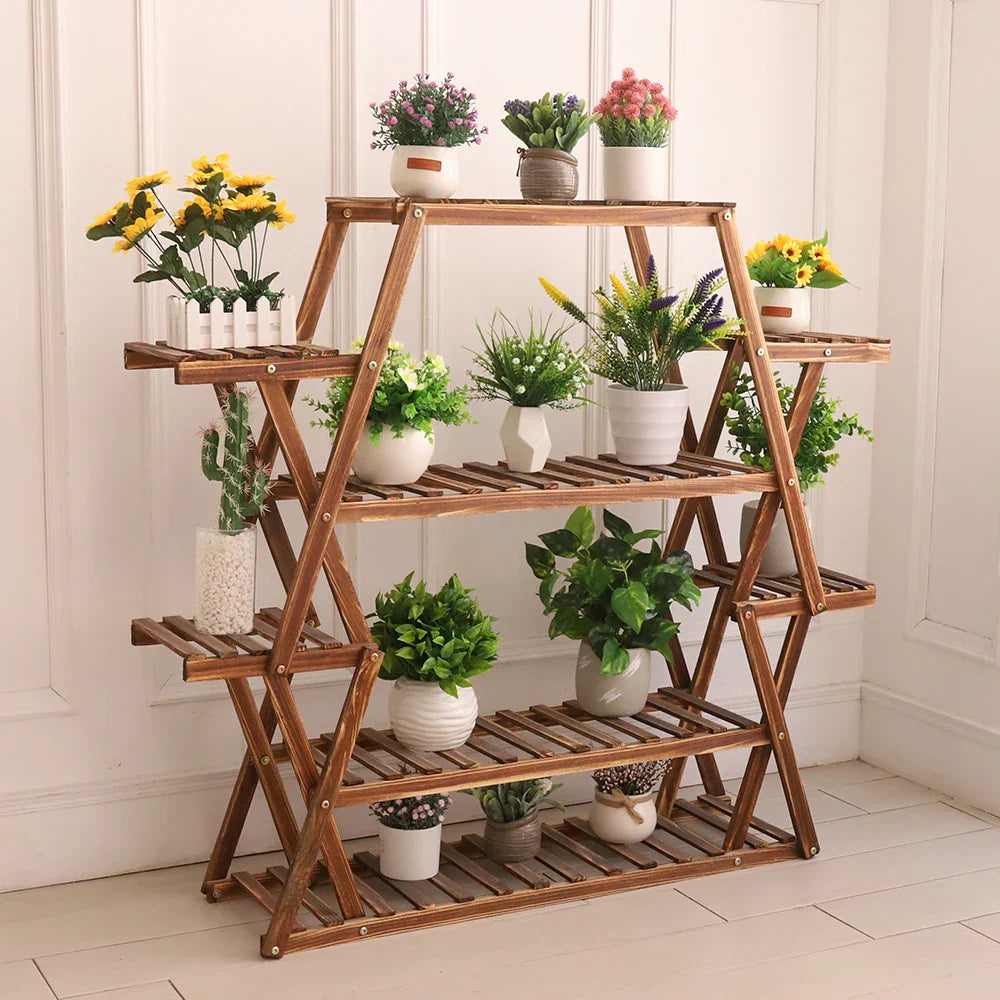 Large Triangular Wood Plant Stand Indoor 6 Tier
