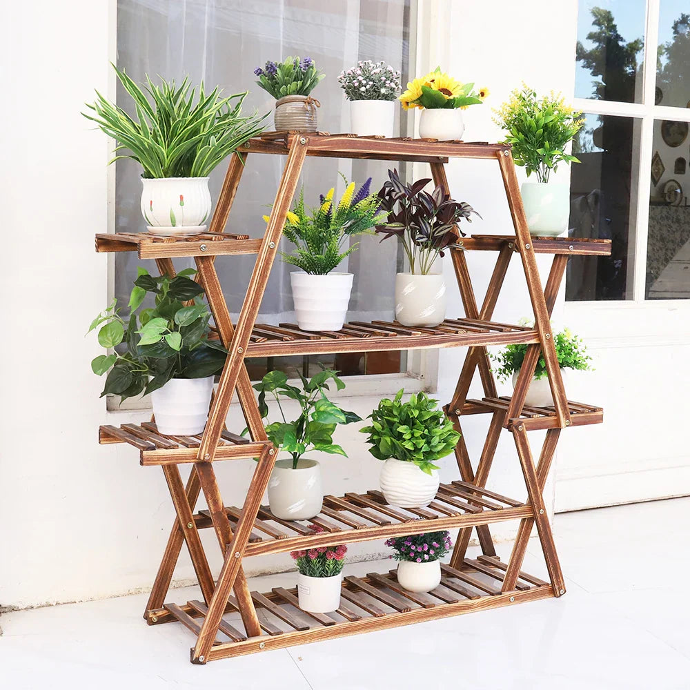 Large Triangular Wood Plant Stand Indoor 6 Tier