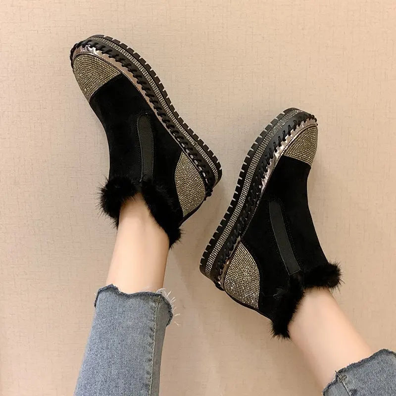 LazySeal Warm Real Mink Fur Shoes Women Luxury