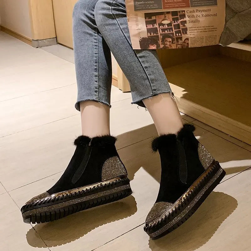 LazySeal Warm Real Mink Fur Shoes Women Luxury