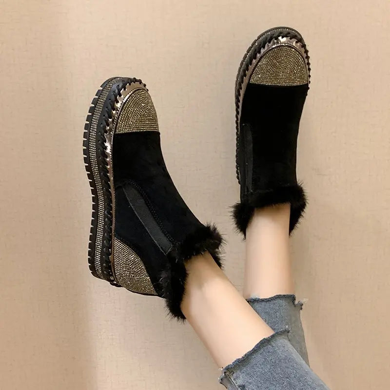 LazySeal Warm Real Mink Fur Shoes Women Luxury