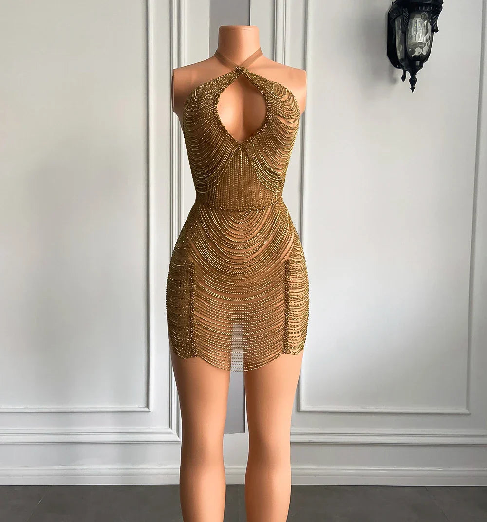 Luxury Halter Sleeveless Real Cocktail Gowns Black Girl