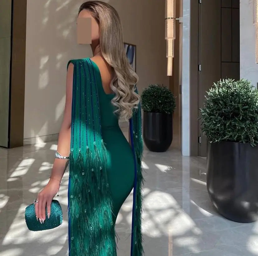 Luxury Mermaid Evening Dresses ONeck Prom Dresses Feathers