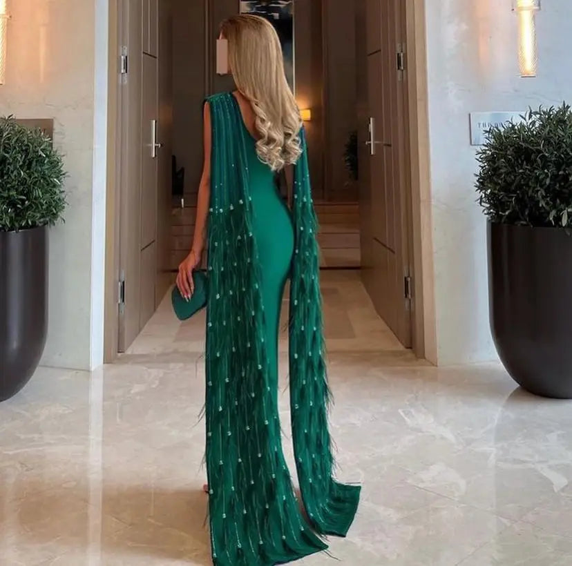 Luxury Mermaid Evening Dresses ONeck Prom Dresses Feathers