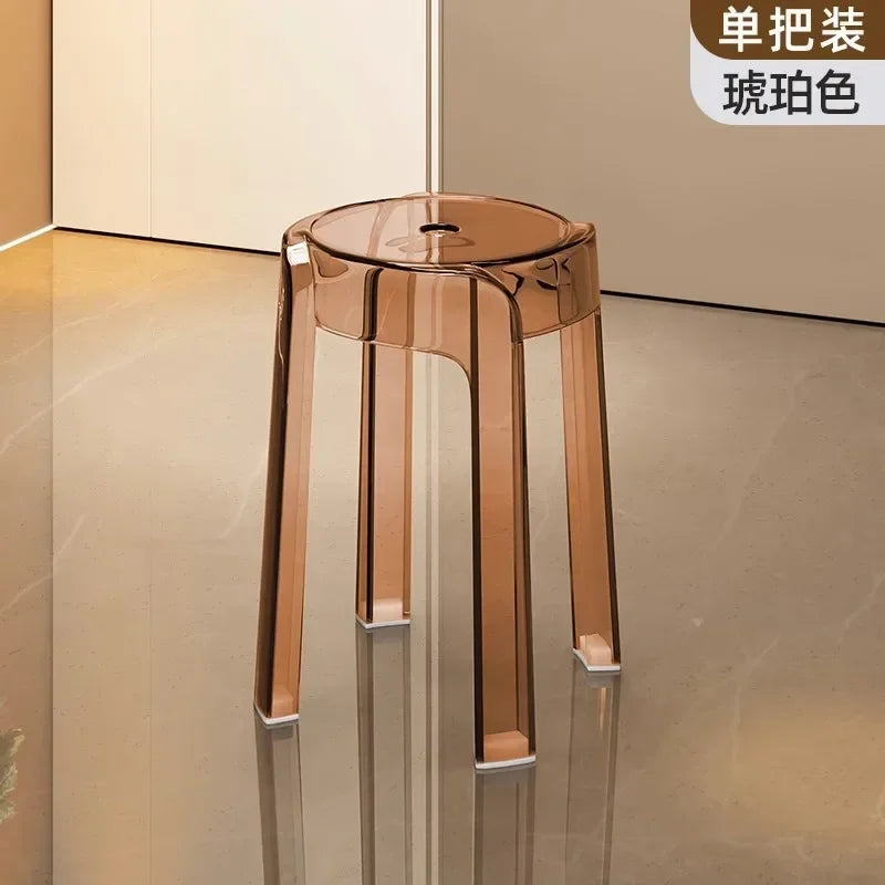 Luxury Plastic Transparent Stool, Household Thickened Folding Round