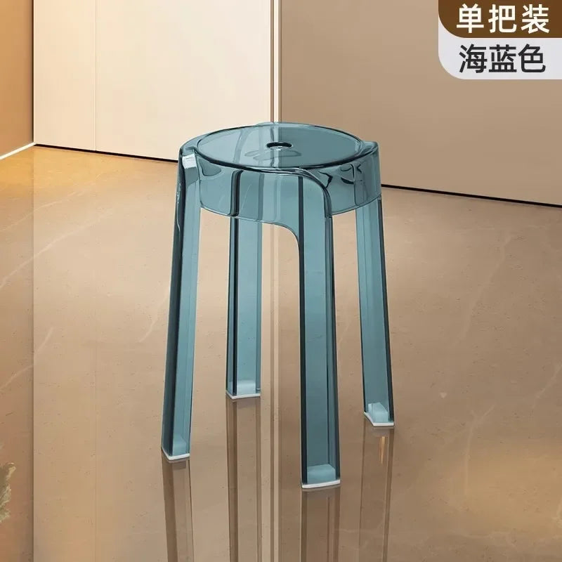 Luxury Plastic Transparent Stool, Household Thickened Folding Round