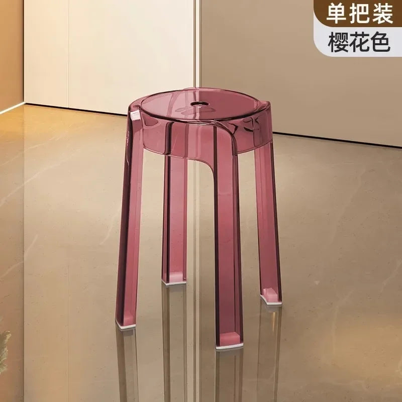 Luxury Plastic Transparent Stool, Household Thickened Folding Round