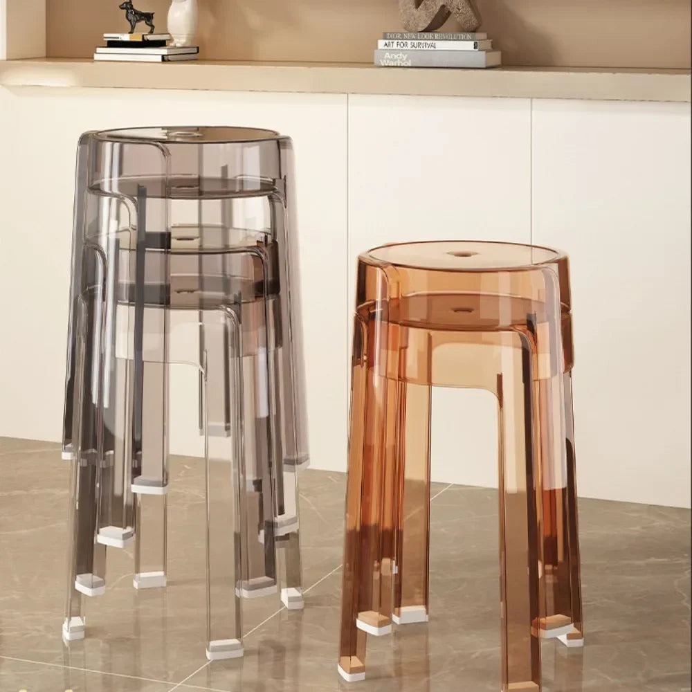 Luxury Plastic Transparent Stool, Household Thickened Folding Round