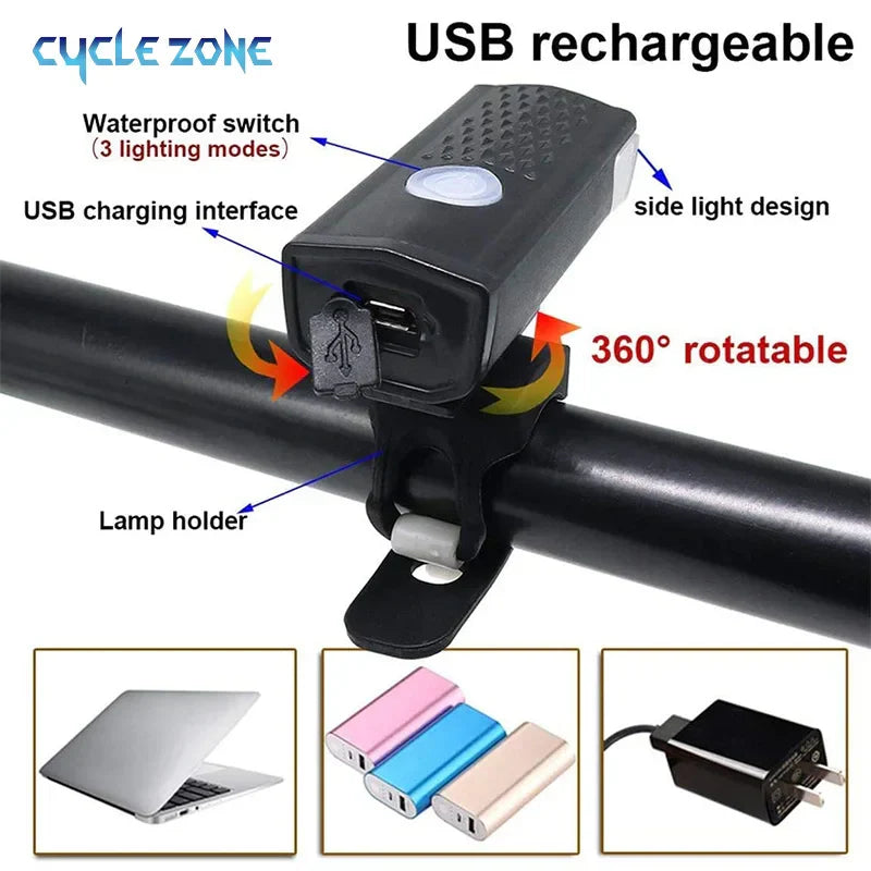 MTB Bike Front Lights USB LED Rechargeable Waterproof