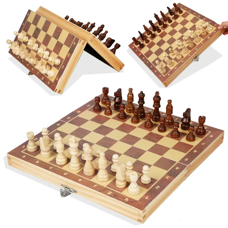 Magnetic Wooden Folding Chess Set Felted Game Board