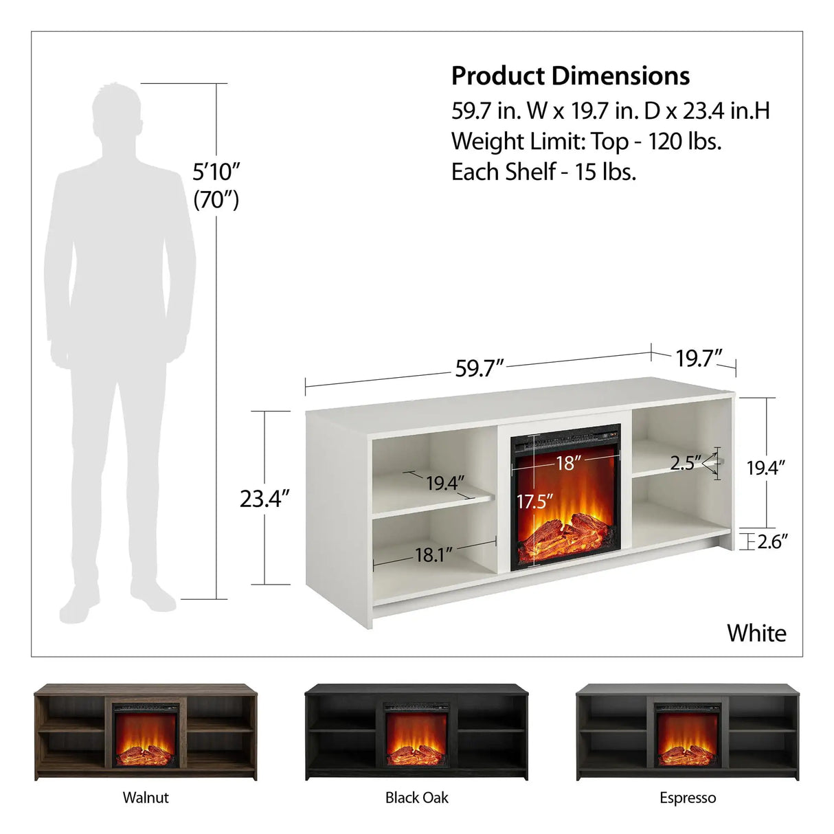 Mainstays Fireplace TV Stand for TVs up to