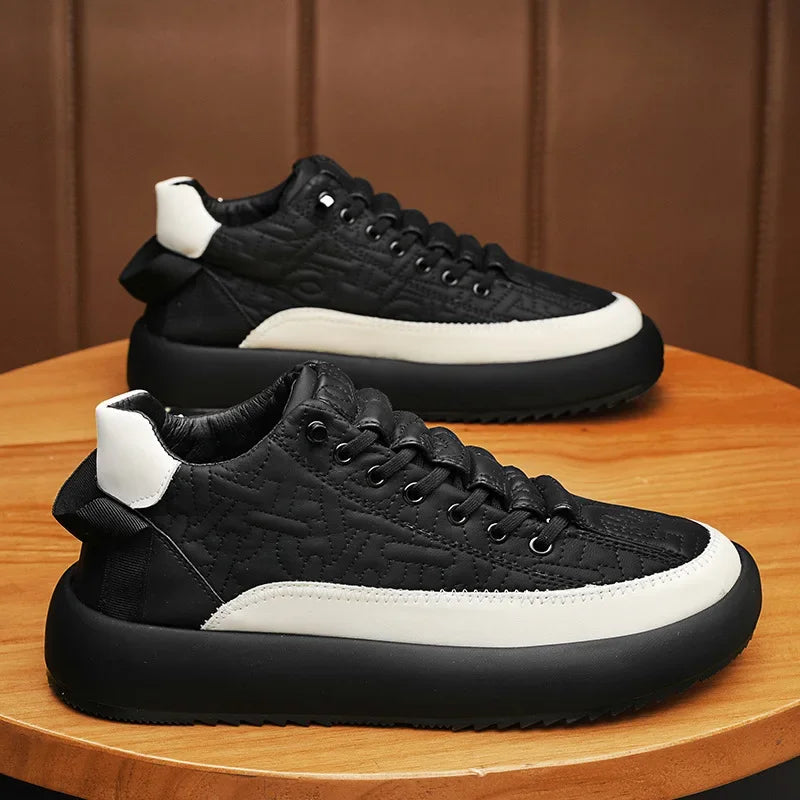 Men Chunky Casual Sneakers Youth Student Board Vulcanized Shoes Tennis Sport PU Slip-On Mix Color Skateboarding Walking Trainers