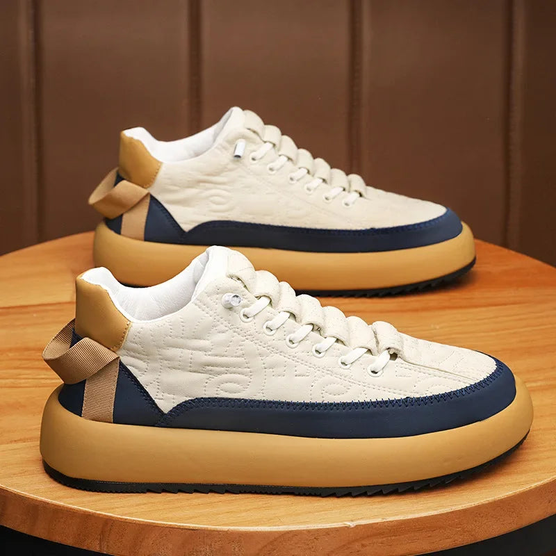 Men Chunky Casual Sneakers Youth Student Board Vulcanized Shoes Tennis Sport PU Slip-On Mix Color Skateboarding Walking Trainers