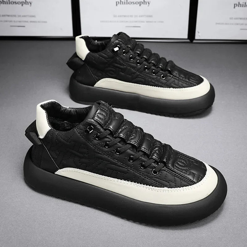 Men Chunky Casual Sneakers Youth Student Board Vulcanized Shoes Tennis Sport PU Slip-On Mix Color Skateboarding Walking Trainers