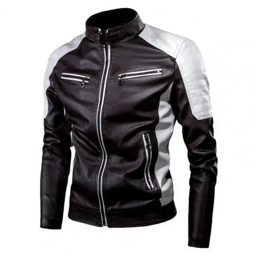 Men's Winter Pu Jacket Motorcycle Waterproof Cool Contrast