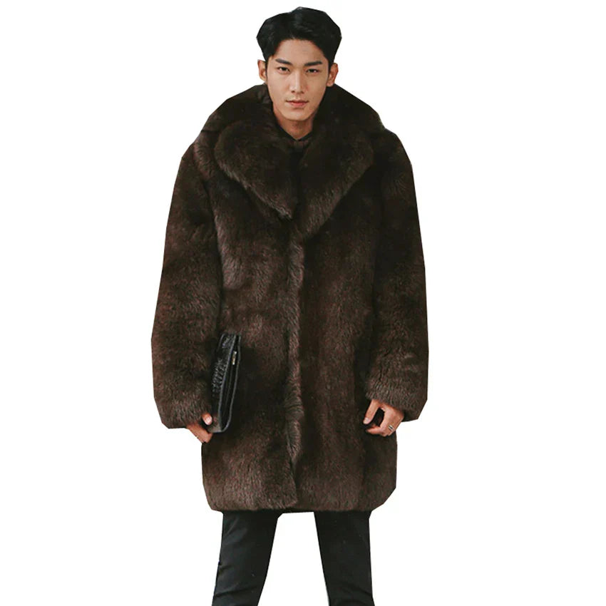 Men's fur coats mimic fox long trench coats