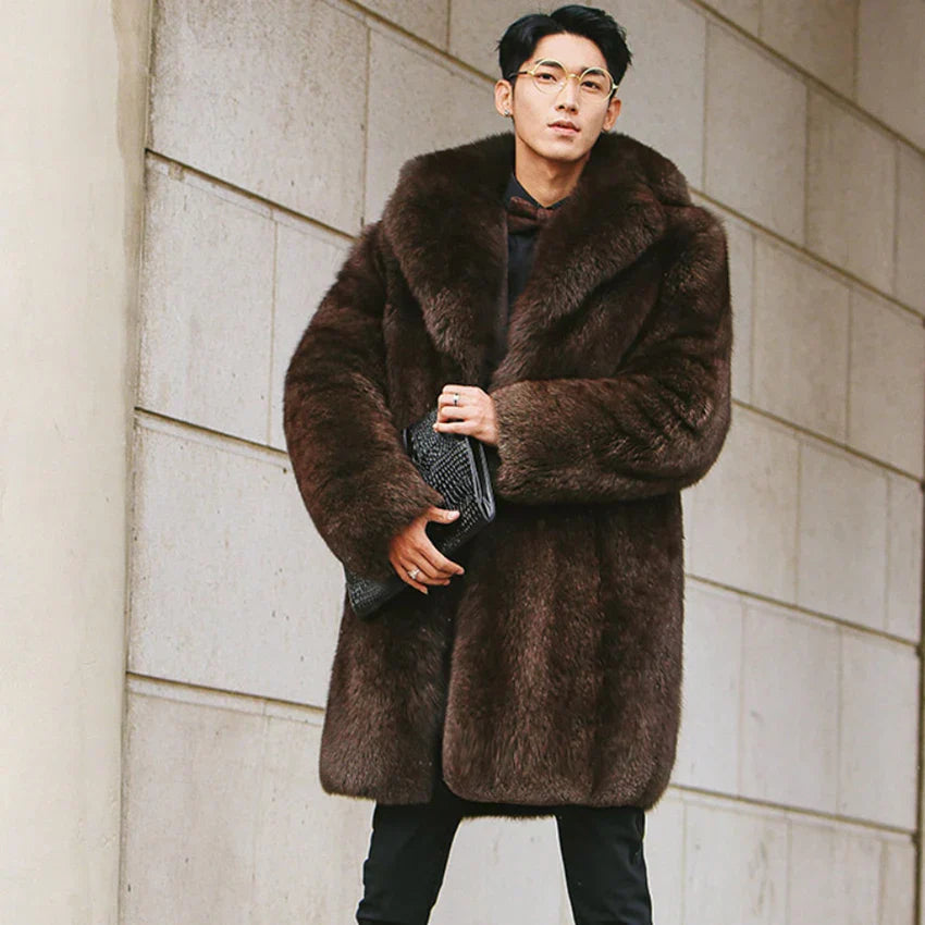 Men's fur coats mimic fox long trench coats