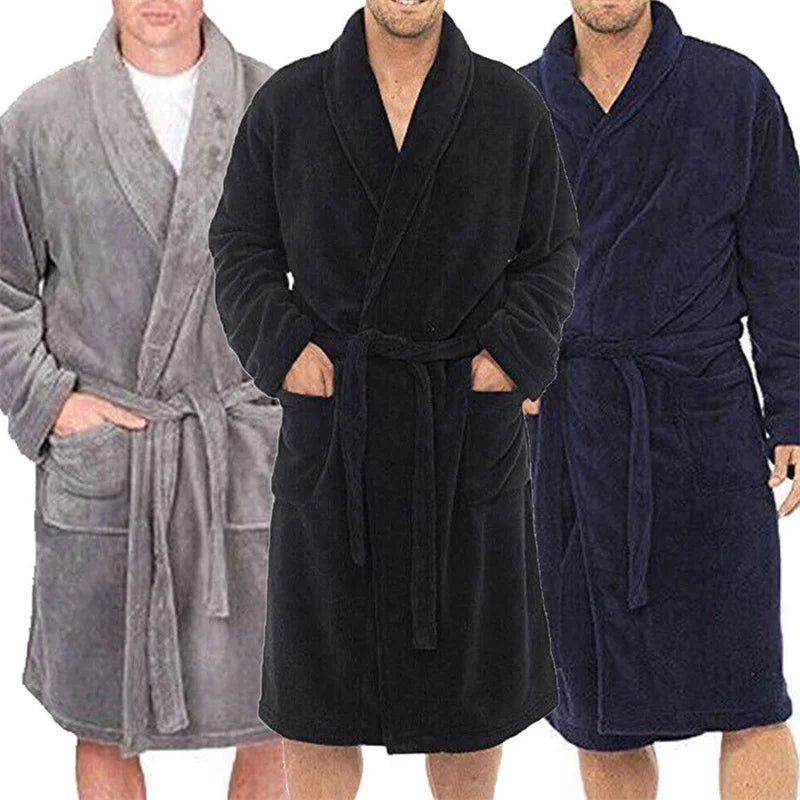 Mens Bathrobe Man Winter Warm Casual Flannel Robe