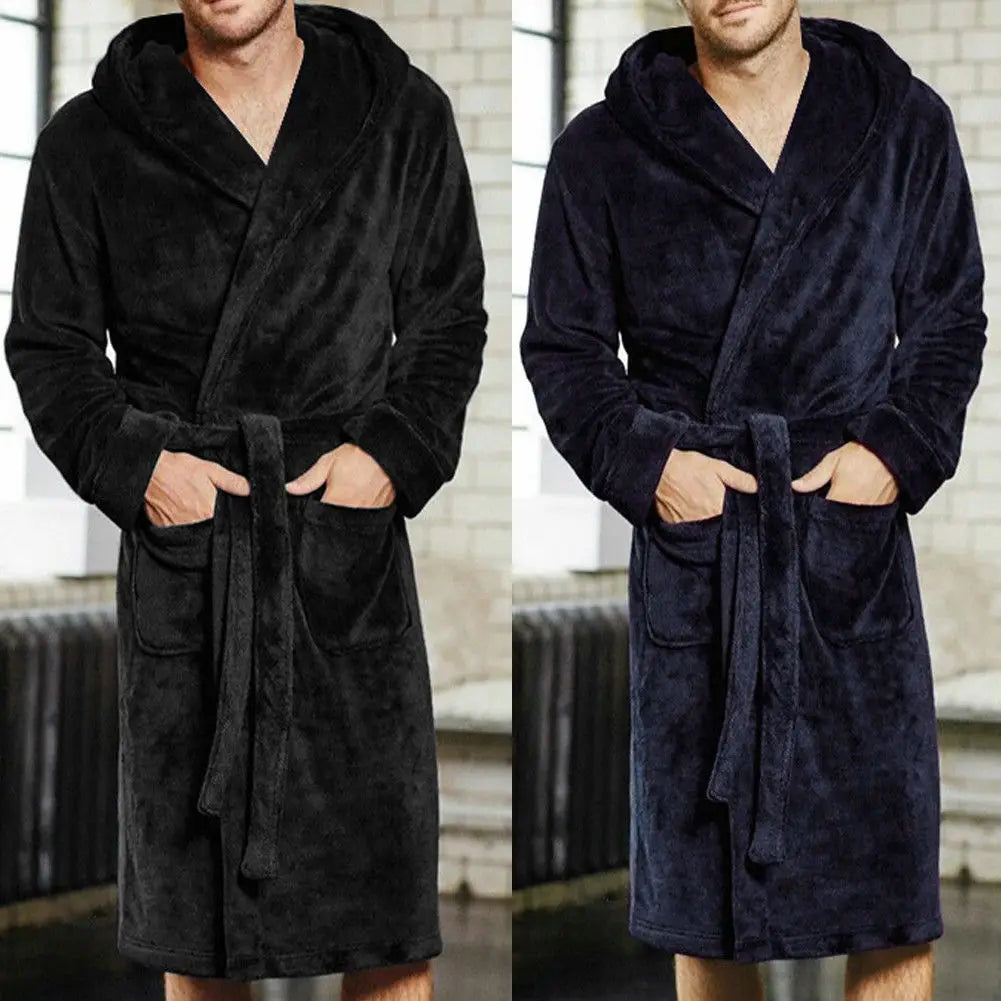 Mens Bathrobe Man Winter Warm Casual Flannel Robe